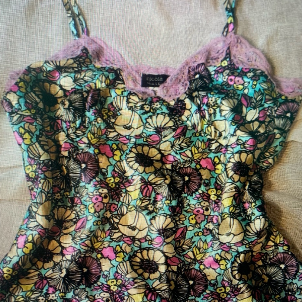 Nicole Pink and Green Embellished Bustier Camisole